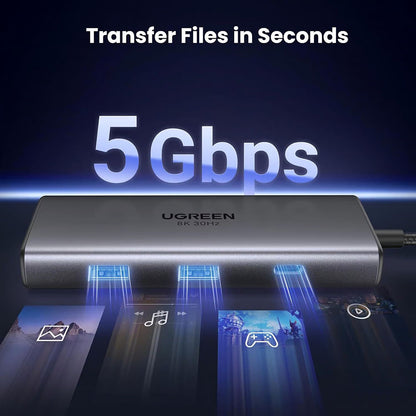 Hub USB-C UGREEN CM498 (15852), 2 x USB-A 3.0 - 2 x USB-C - 2 x HDMI, Gris