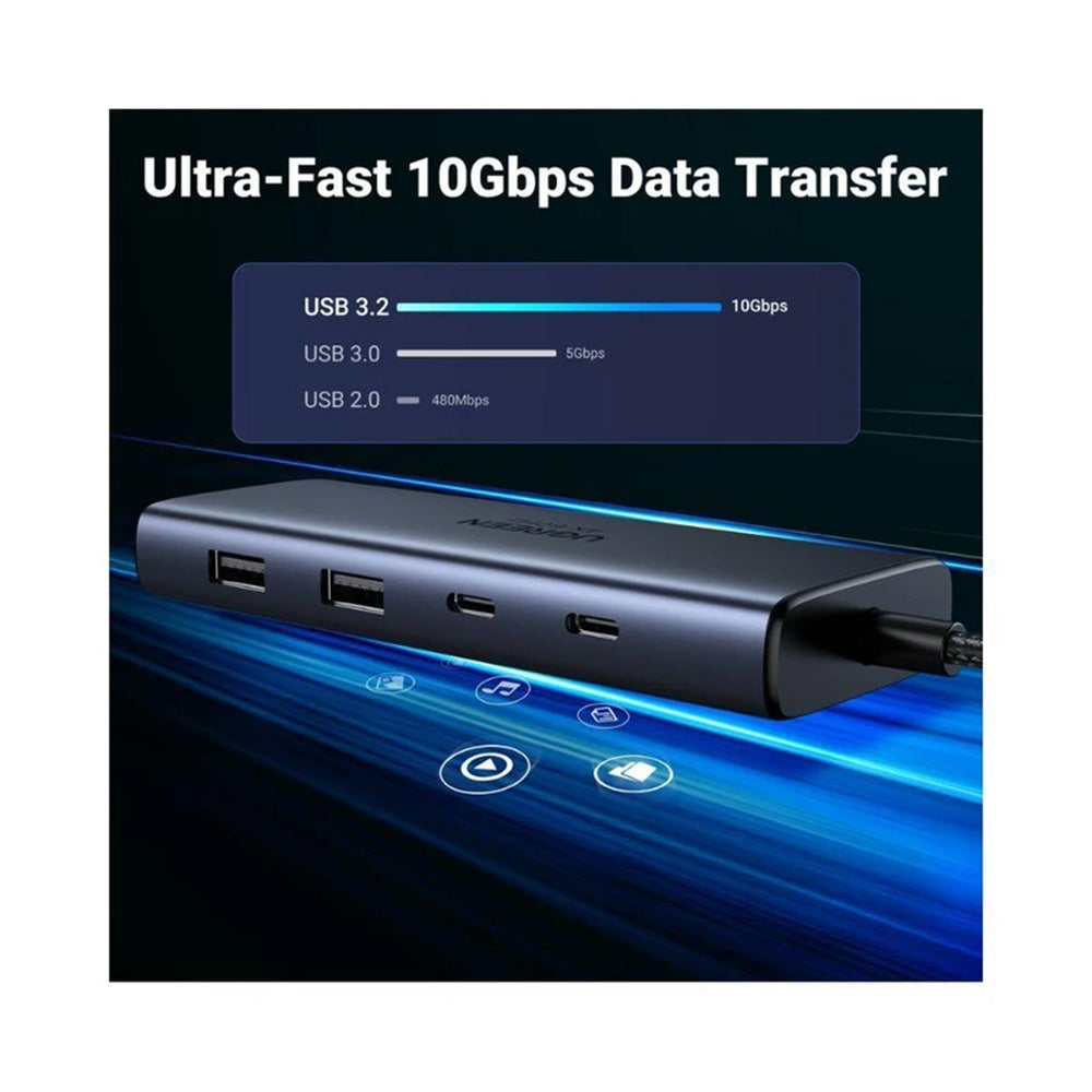 Hub USB-C UGREEN CM498 (45379), 2 x USB-A 3.2 - 3 x USB-C - 2 x HDMI, Gris