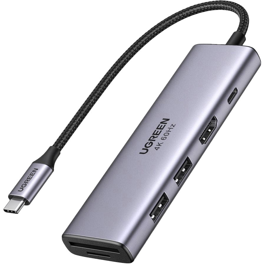Hub USB-C UGREEN CM511 (60384), 2 x USB-A 3.0 - 1 x USB-C - 1 x HDMI - 1 x SD - 1 x microSD, Gris