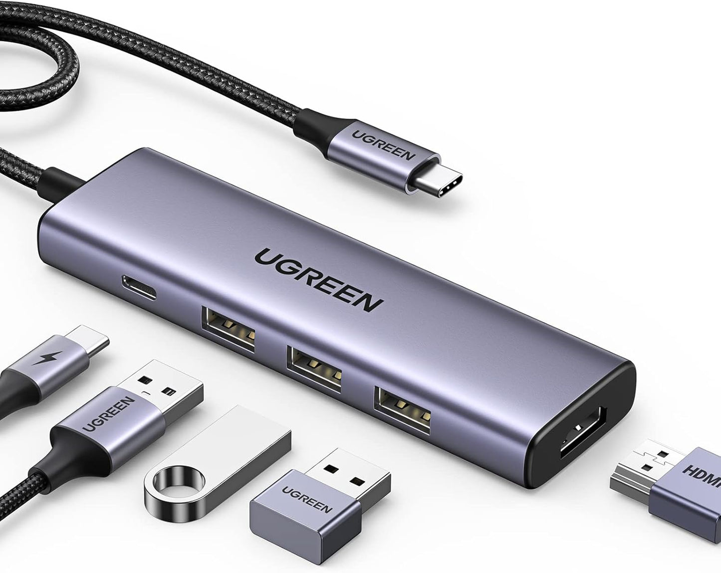 Hub USB-C UGREEN CM511, 3 x USB-A 3.0 - 1 x USB-C - 1 x HDMI, Gris
