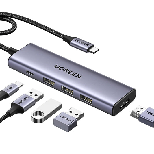 Hub USB-C UGREEN CM511 (15596), 3 x USB-A 3.0 - 1 x USB-C - 1 x HDMI, Gris