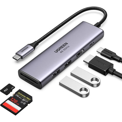 Hub USB-C UGREEN CM511 (60384), 2 x USB-A 3.0 - 1 x USB-C - 1 x HDMI - 1 x SD - 1 x microSD, Gris