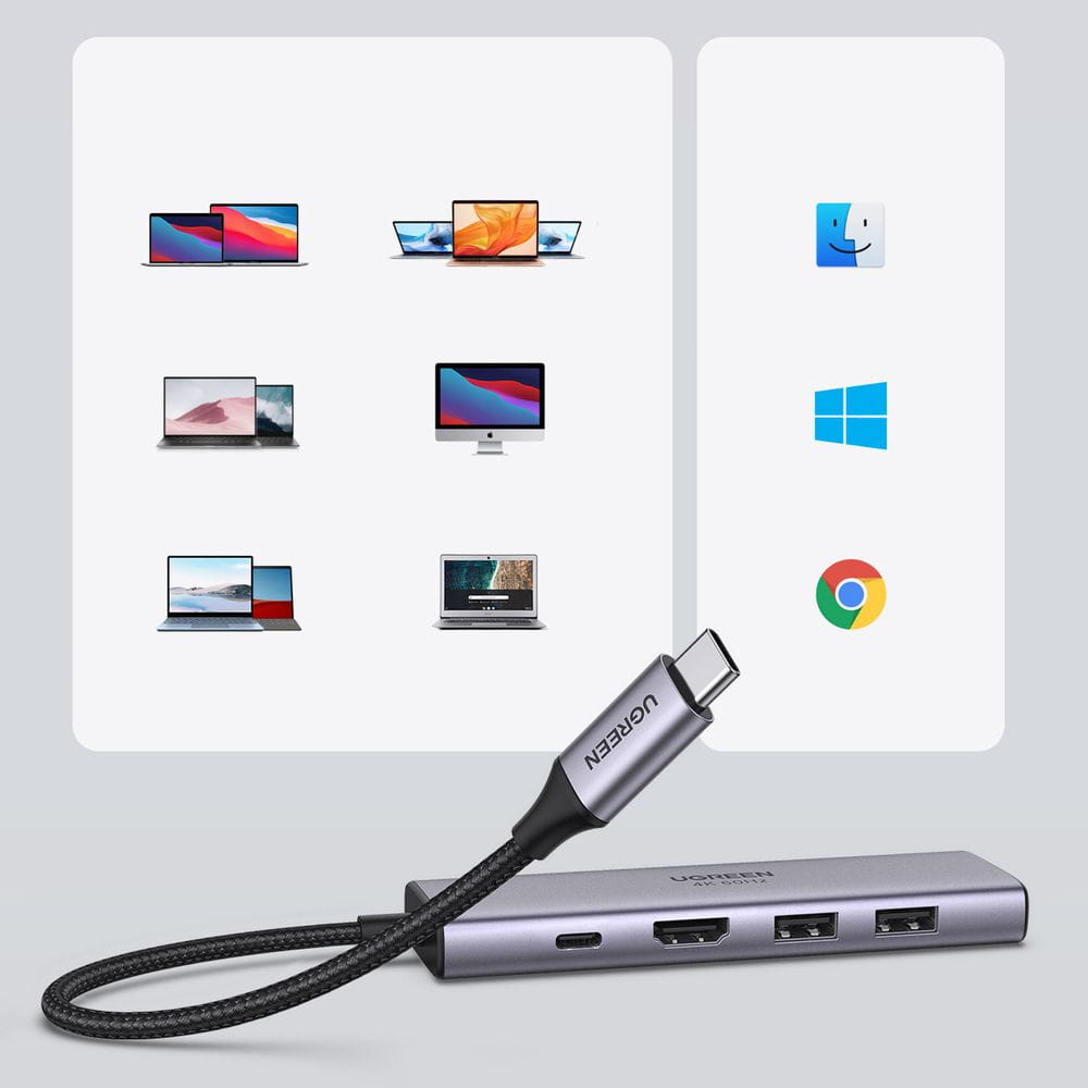 Hub USB-C UGREEN CM511 (60384), 2 x USB-A 3.0 - 1 x USB-C - 1 x HDMI - 1 x SD - 1 x microSD, Gris