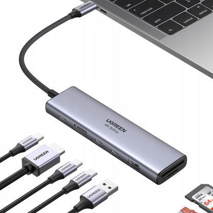Hub USB-C UGREEN CM511 (45521), 1 x USB-A 3.2 - 3 x USB-C - 1 x HDMI - 1 x SD - 1 x microSD, Gris
