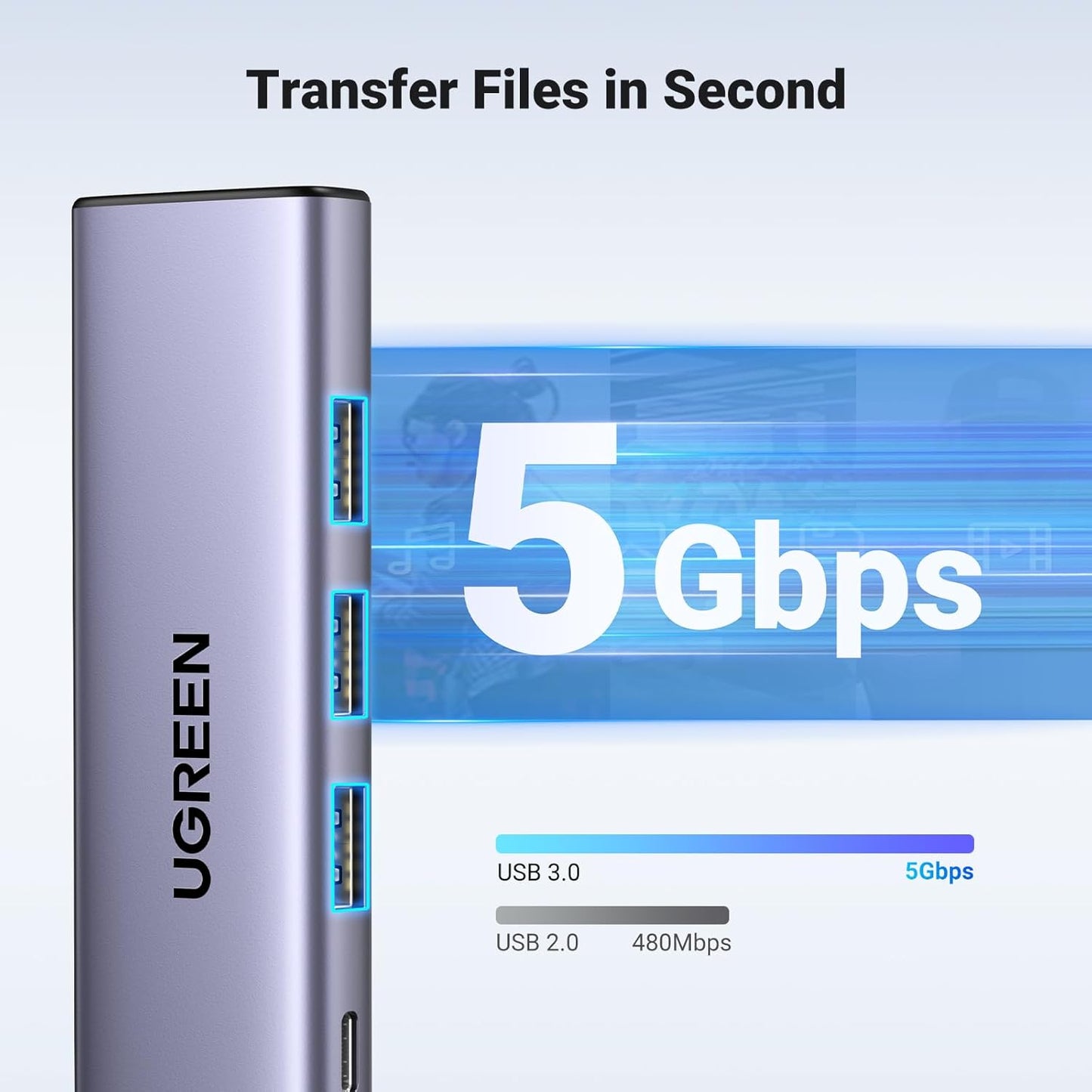 Hub USB-C UGREEN CM511, 3 x USB-A 3.0 - 1 x USB-C - 1 x HDMI, Gris