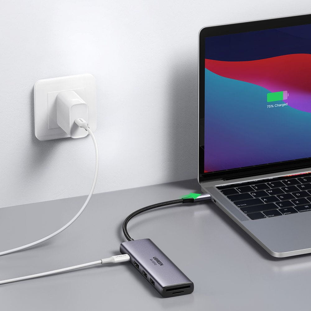 Hub USB-C UGREEN CM511 (60384), 2 x USB-A 3.0 - 1 x USB-C - 1 x HDMI - 1 x SD - 1 x microSD, Gris