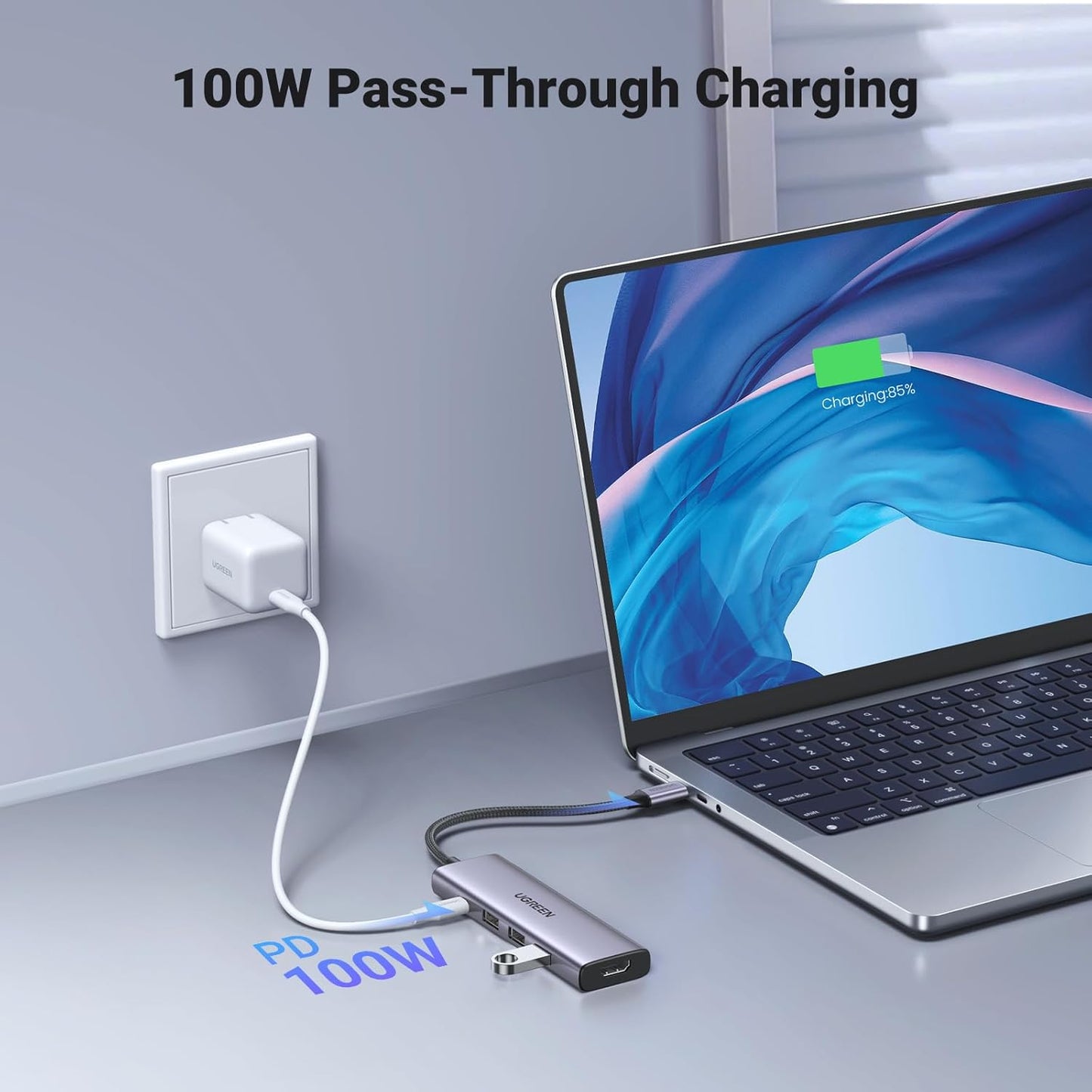 Hub USB-C UGREEN CM511, 3 x USB-A 3.0 - 1 x USB-C - 1 x HDMI, Gris