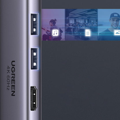 Hub USB-C UGREEN CM511 (60384), 2 x USB-A 3.0 - 1 x USB-C - 1 x HDMI - 1 x SD - 1 x microSD, Gris