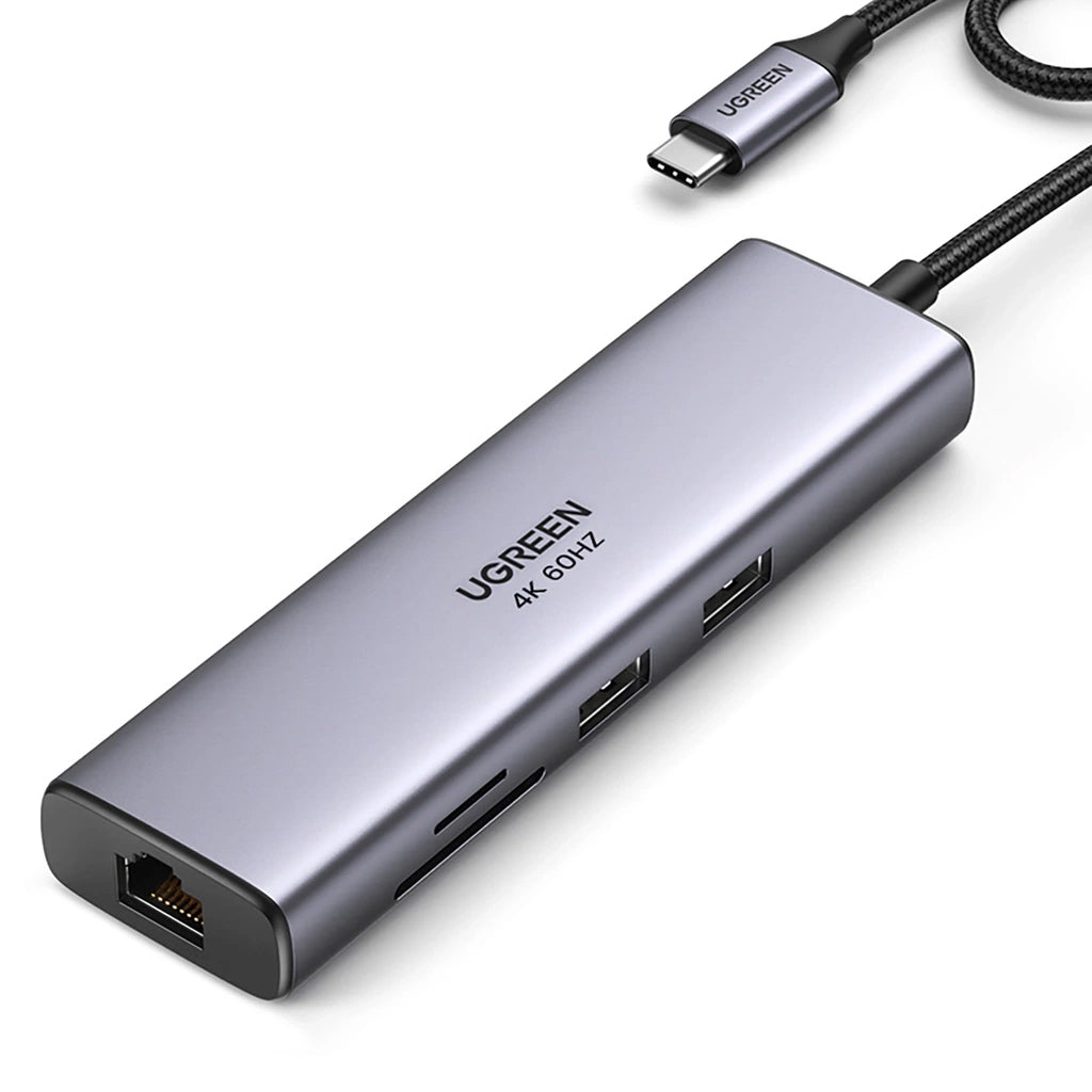 Hub USB-C UGREEN CM512, 2 x USB-A 3.0 - 1 x USB-C - 1 x HDMI - 1 x SD - 1 x microSD - RJ45, Gris