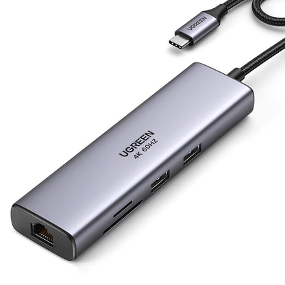Hub USB-C UGREEN CM512, 2 x USB-A 3.0 - 1 x USB-C - 1 x HDMI - 1 x SD - 1 x microSD - RJ45, Gris