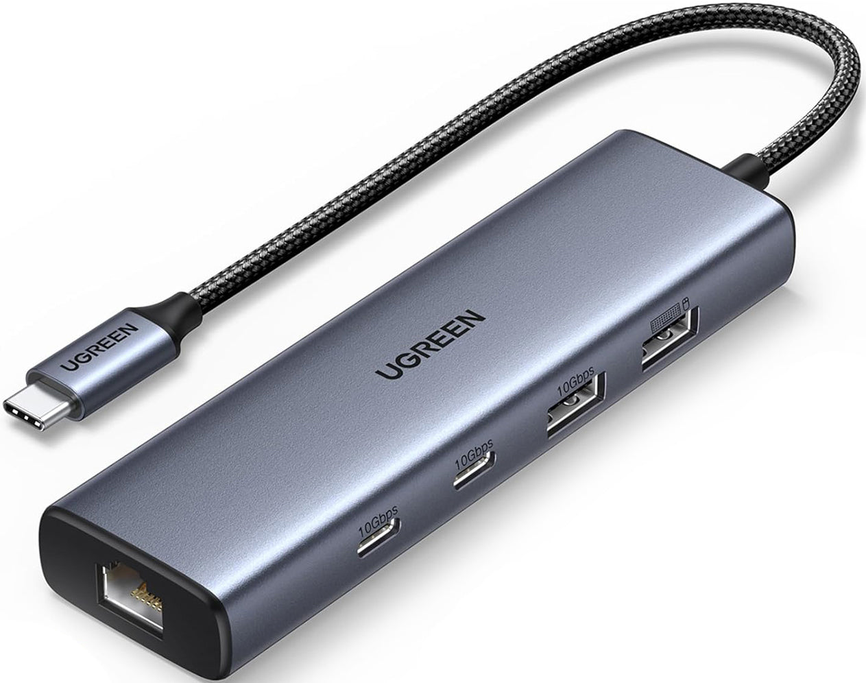 Hub USB-C UGREEN CM512, 1 x USB-A 3.2 - 1 x USB-A - 3 x USB-C - 1 x RJ45, Gris