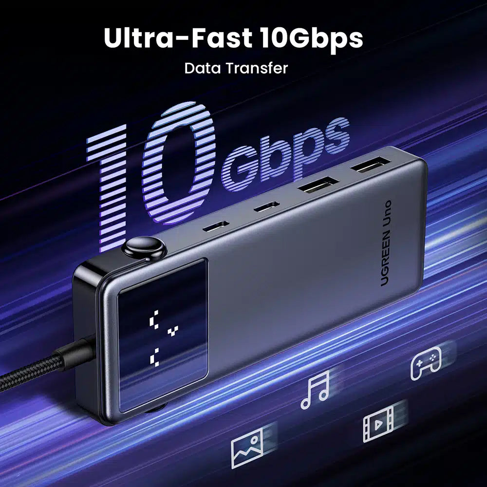 Hub USB-C UGREEN CM888 Uno, 2 x USB-A 3.2 - 3 x USB-C - 1 x HDMI, Gris