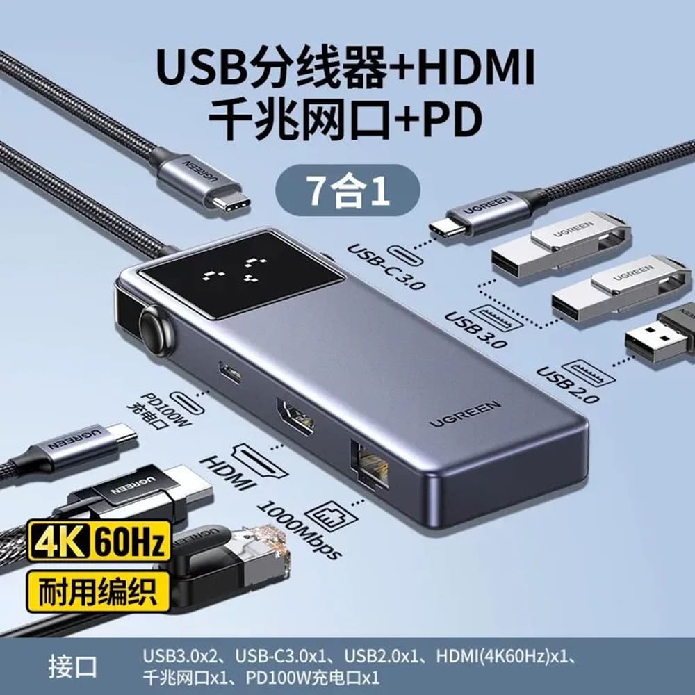 Hub USB-C UGREEN CM888 (45155) Uno, 6 en 1, Gris