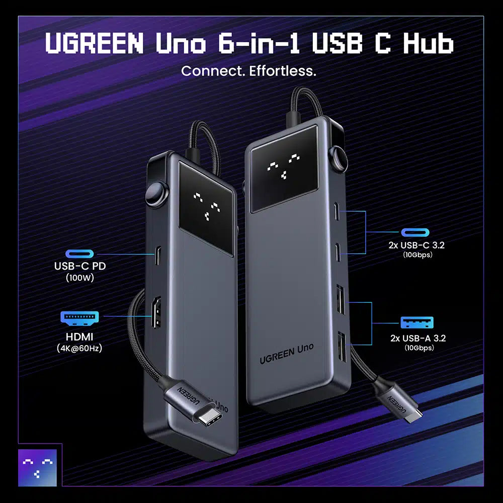 Hub USB-C UGREEN CM888 Uno, 2 x USB-A 3.2 - 3 x USB-C - 1 x HDMI, Gris