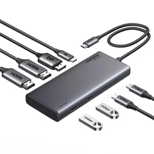 Hub USB-C UGREEN Revodok 308 CM639, 2 x USB-A 3.2 - 3 x USB-C - 1 x Display Port - 2 x HDMI, Gris