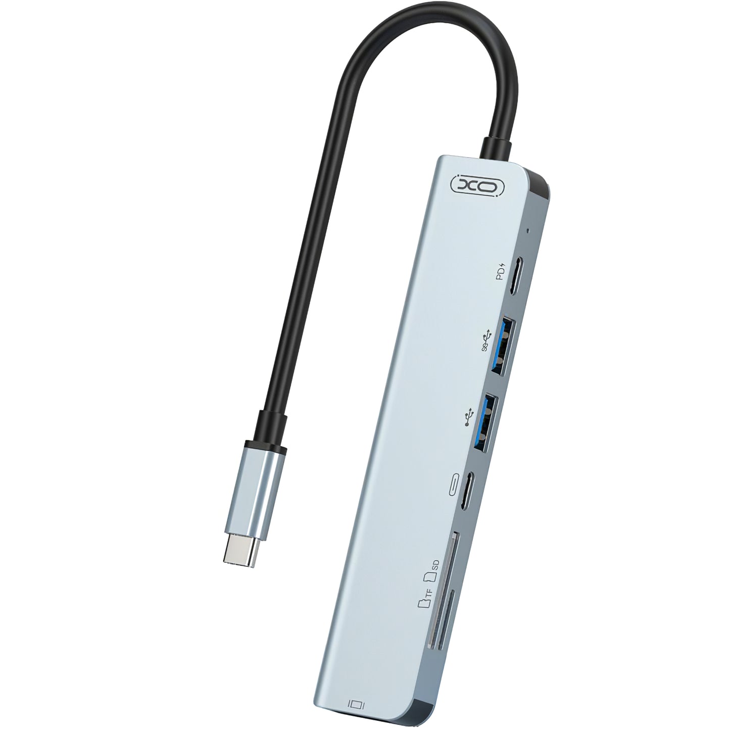 USB-C Hub XO Design HUB008, 2 x USB-A - 2 x USB-C - 1 x HDMI - 1 x SD - 1 x microSD, Gris