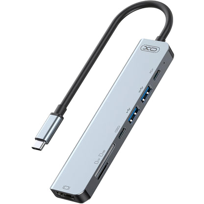 USB-C Hub XO Design HUB008, 2 x USB-A - 2 x USB-C - 1 x HDMI - 1 x SD - 1 x microSD, Gris