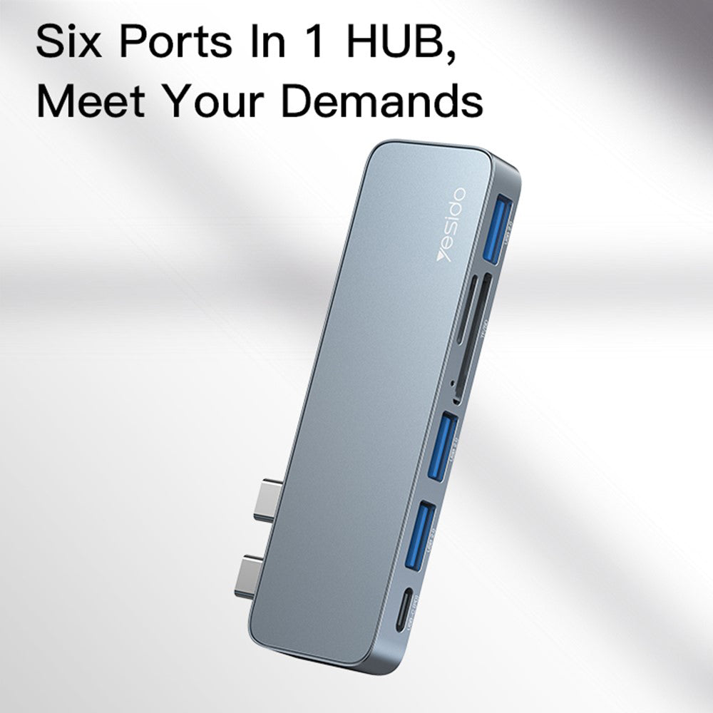 Hub USB-C Yesido HB10 para Apple MacBook Pro / Air, 6en1, Gris