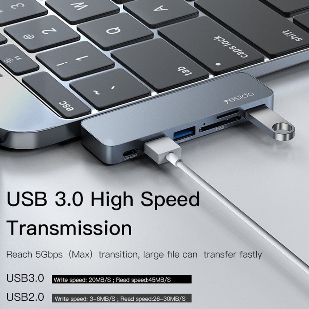 Hub USB-C Yesido HB10 para Apple MacBook Pro / Air, 6en1, Gris