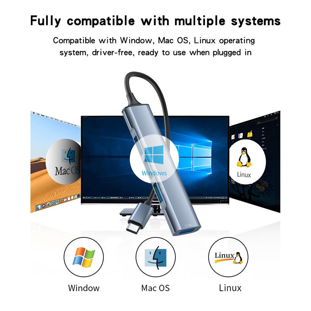 Hub USB-C Yesido HB17, 4 en 1, Gris