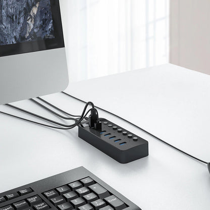 Hub USB Orico CT2U3-7AB, 7 x USB-A 3.0, Negro