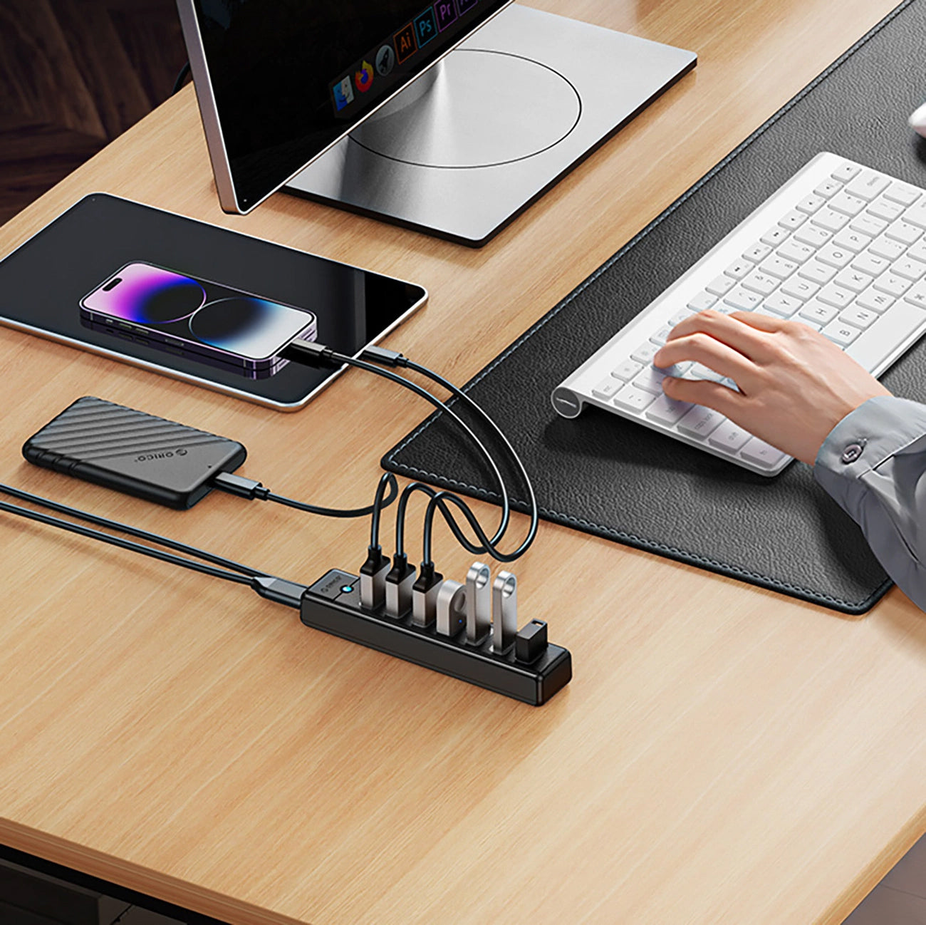 Hub USB Orico PW7U-U3, 7 x USB-A 3.0 - 1 x USB-C, Negro