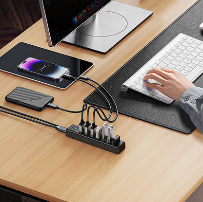 Hub USB Orico PW7U-U3, 7 x USB-A 3.0 - 1 x USB-C, Negro
