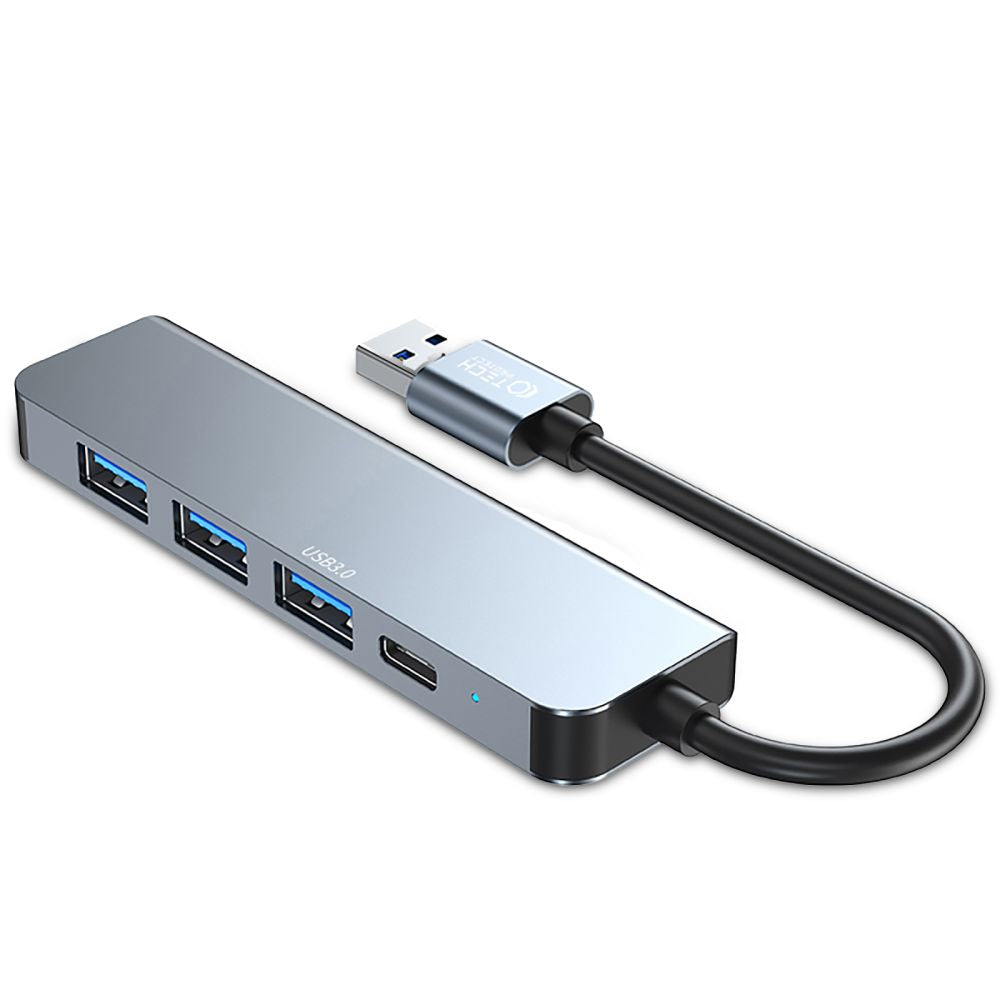 Concentrador USB Tech-Protect V0, 3 x USB-A 3.0 - 1 x USB-A - 1 x USB-C, Gris