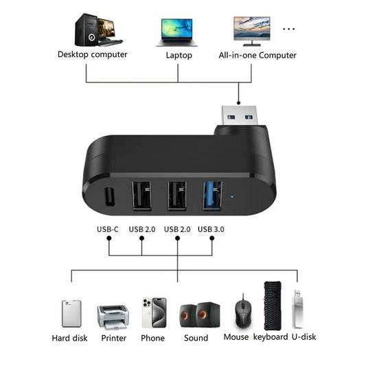 Hub USB Techsuit H17 SplitterNode, 4 en 1, Negro