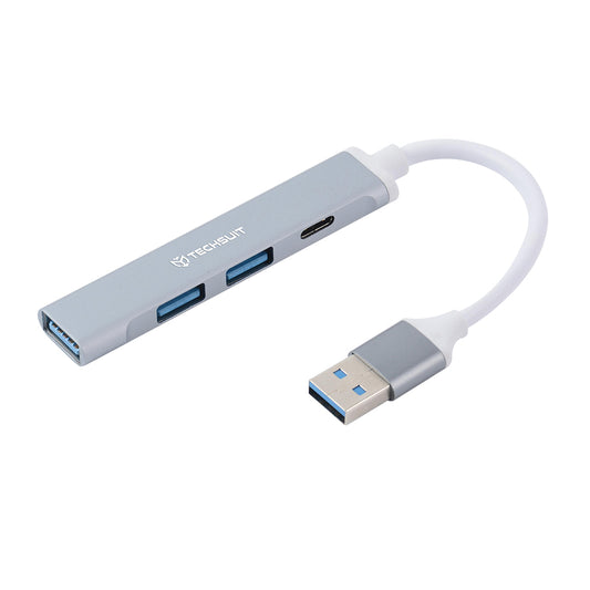Hub USB Techsuit H19 PolarisBridge, 4en1, Gris Blanco