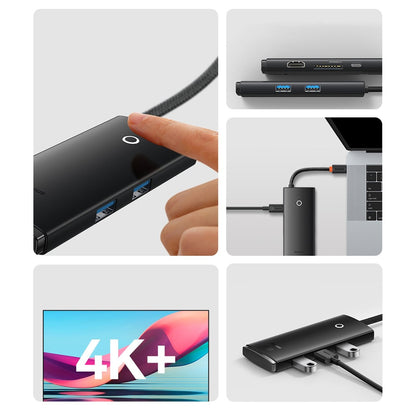 Hub USB-C Baseus Lite, 2 x USB-A 3.0 - 1 x USB-C - 1 x HDMI - 1 x SD - 1 x microSD, Negro WKQX050101