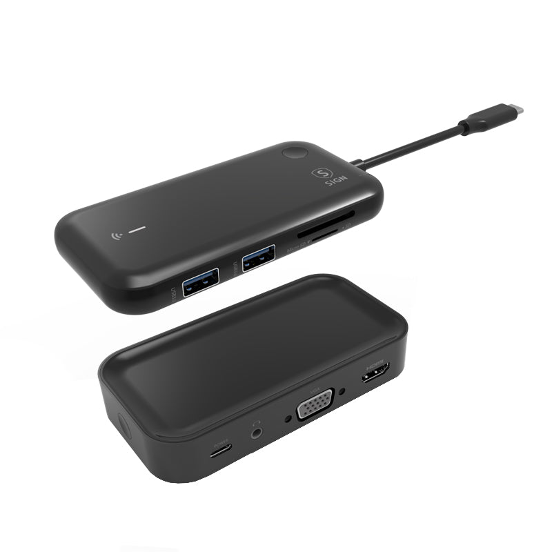 Concentrador USB-C SiGN, 1 x USB-C - 1 x HDMI - 1 x VGA - 1 x conector de 3,5 mm, negro SN-TVBT01 SN-TVBT01