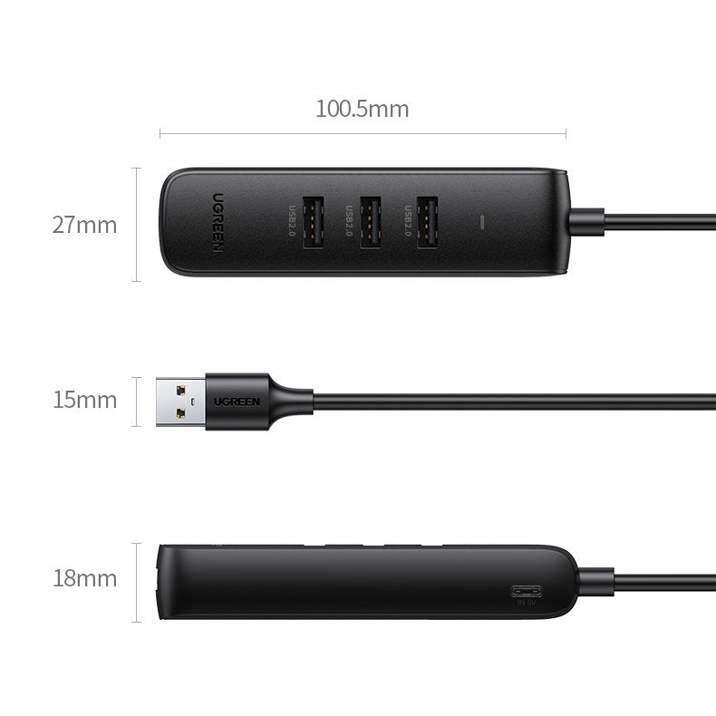 Hub USB UGREEN CM416, 4 x USB-A 3.0, 1m, Negro