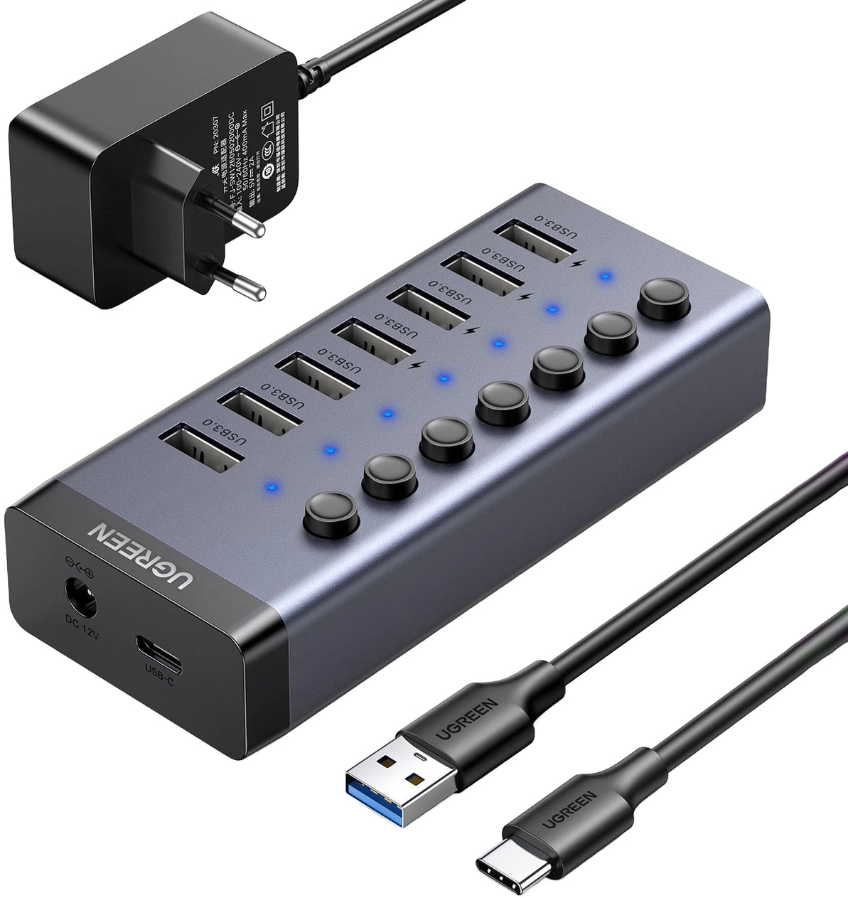 Hub USB UGREEN CM481, 7 x USB-A 3.0, Gris