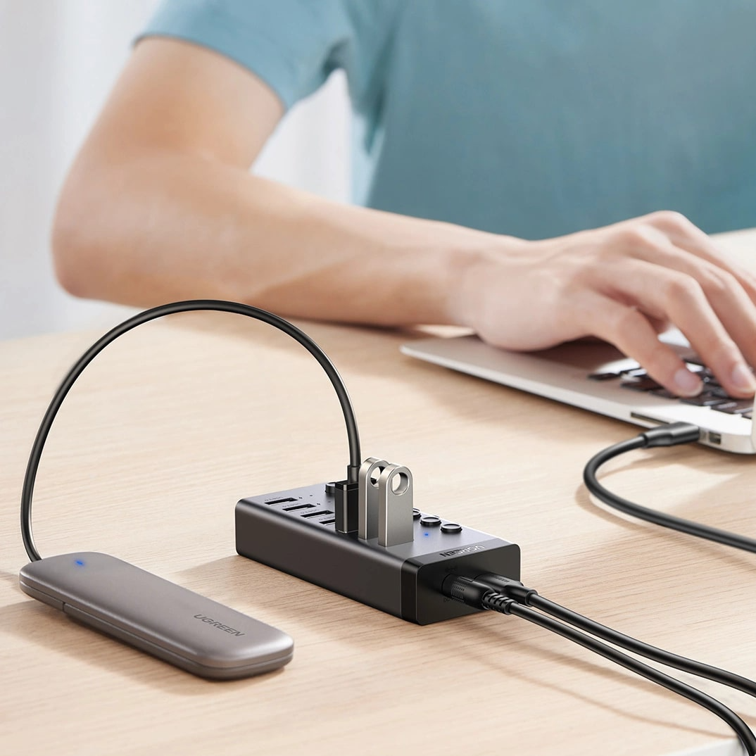 Hub USB UGREEN CM481, 7 x USB-A 3.0, Gris