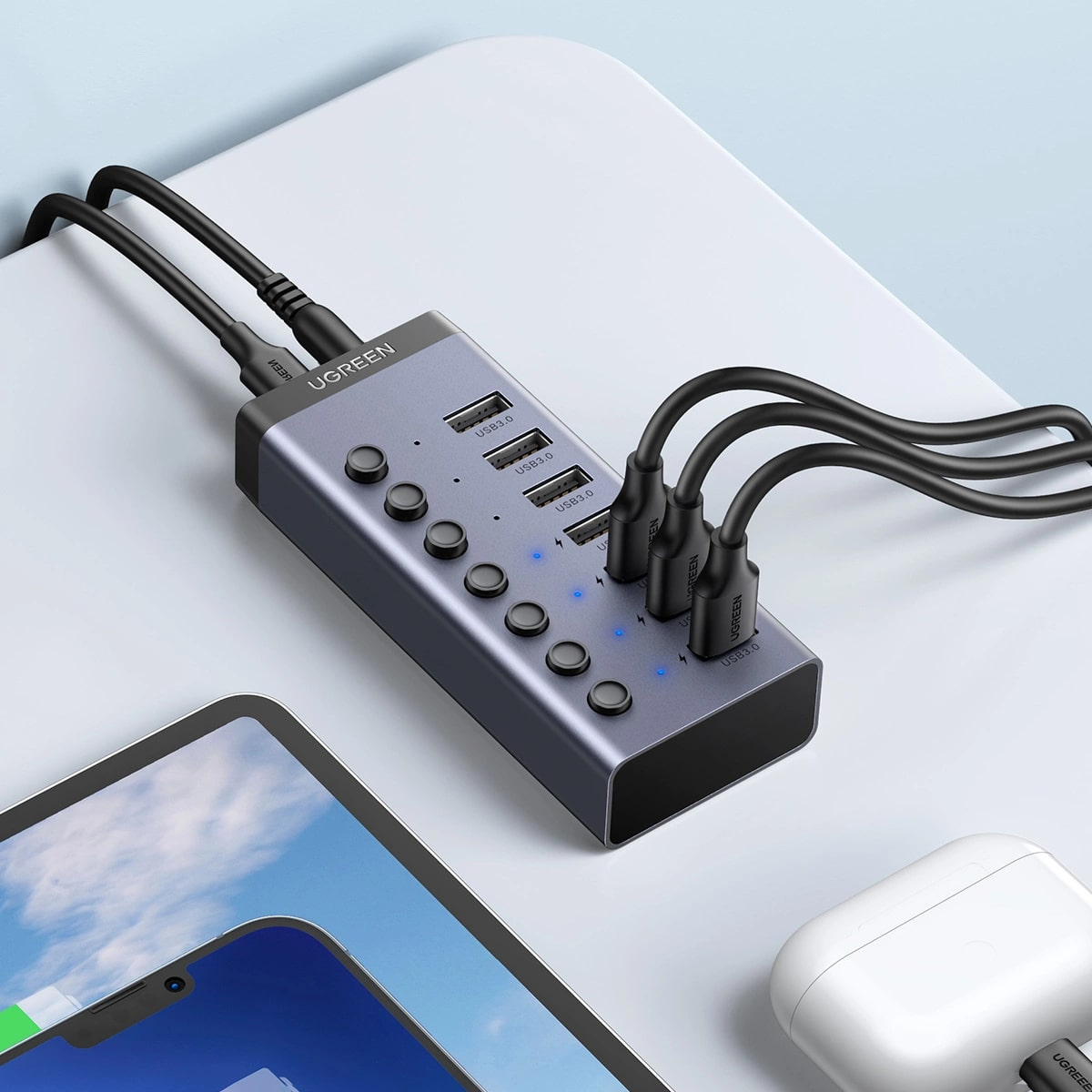 Hub USB UGREEN CM481, 7 x USB-A 3.0, Gris