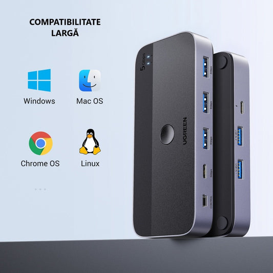 Hub USB UGREEN CM662, 3 x USB-A 3.0 - 1 x USB-C - 1 x miniUSB, Negro