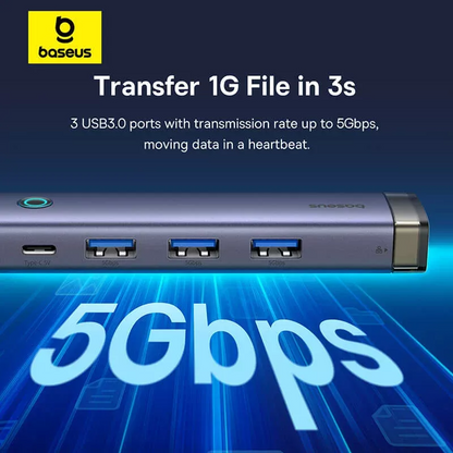 Hub USB / USB-C Baseus UltraJoy, 3 x USB-A 3.0 - 1 x USB-C - 1 x RJ45, Gris B0005280B811-14