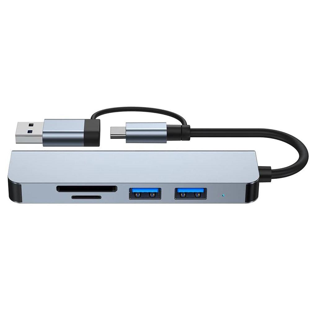 Hub USB / USB-C Techsuit H7 DataBridge, 5 en 1, Gris