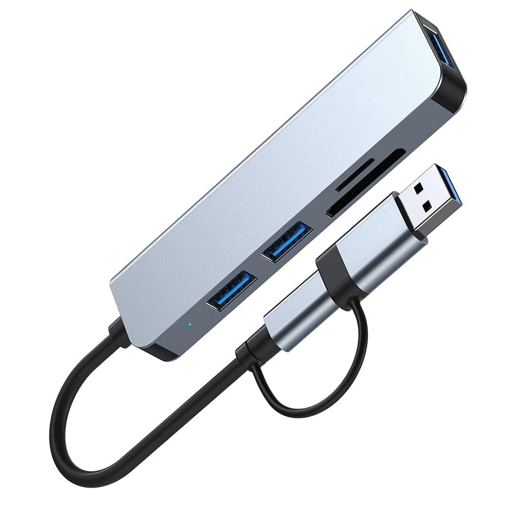 Hub USB / USB-C Techsuit H7 DataBridge, 5 en 1, Gris