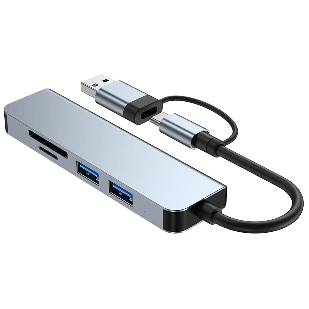 Hub USB / USB-C Techsuit H7 DataBridge, 5 en 1, Gris
