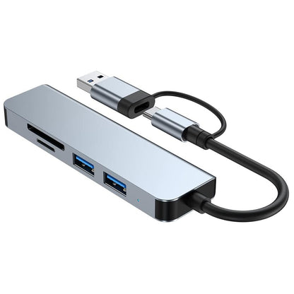 Hub USB / USB-C Techsuit H7 DataBridge, 5 en 1, Gris