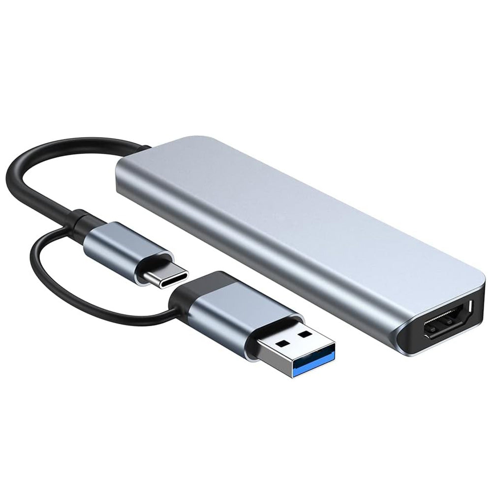 Hub USB / USB-C Techsuit H7 DataBridge, 5 en 1, Gris