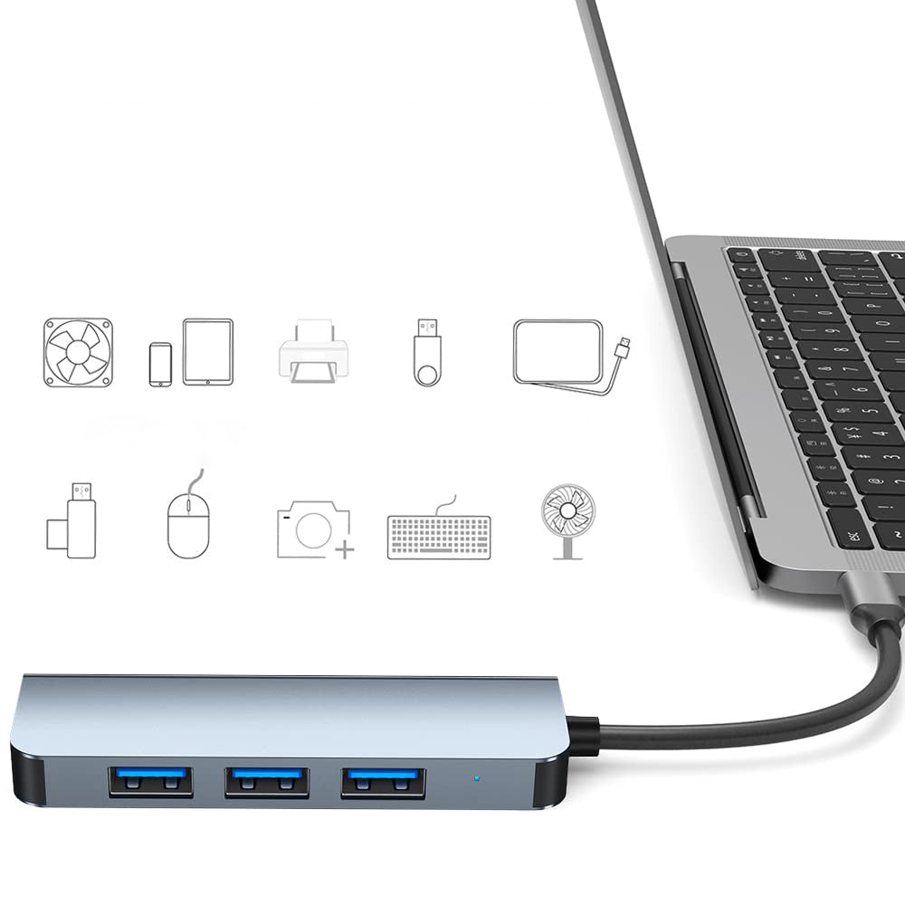 Hub USB / USB-C Techsuit H8 DataBridge, 4 en 1, Gris