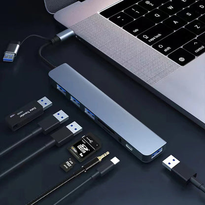 Hub USB / USB-C Techsuit H9 DataBridge, 8 en 1, Gris