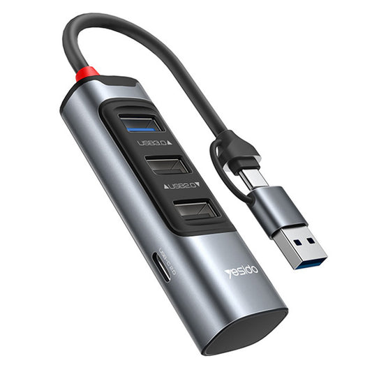 Hub USB / USB-C Yesido HB19, 4 en 1, Gris