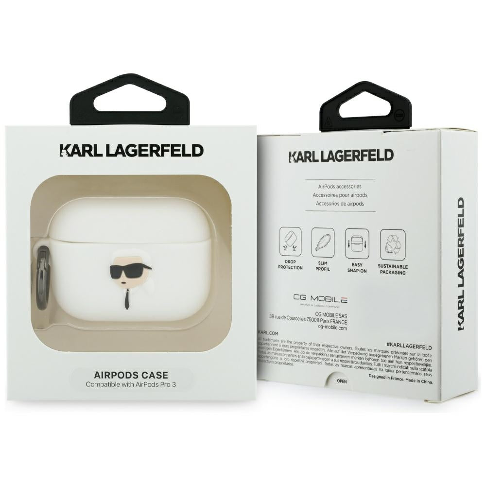 Funda Karl Lagerfeld 3D Karl's Head para Apple AirPods Pro 3, Blanca