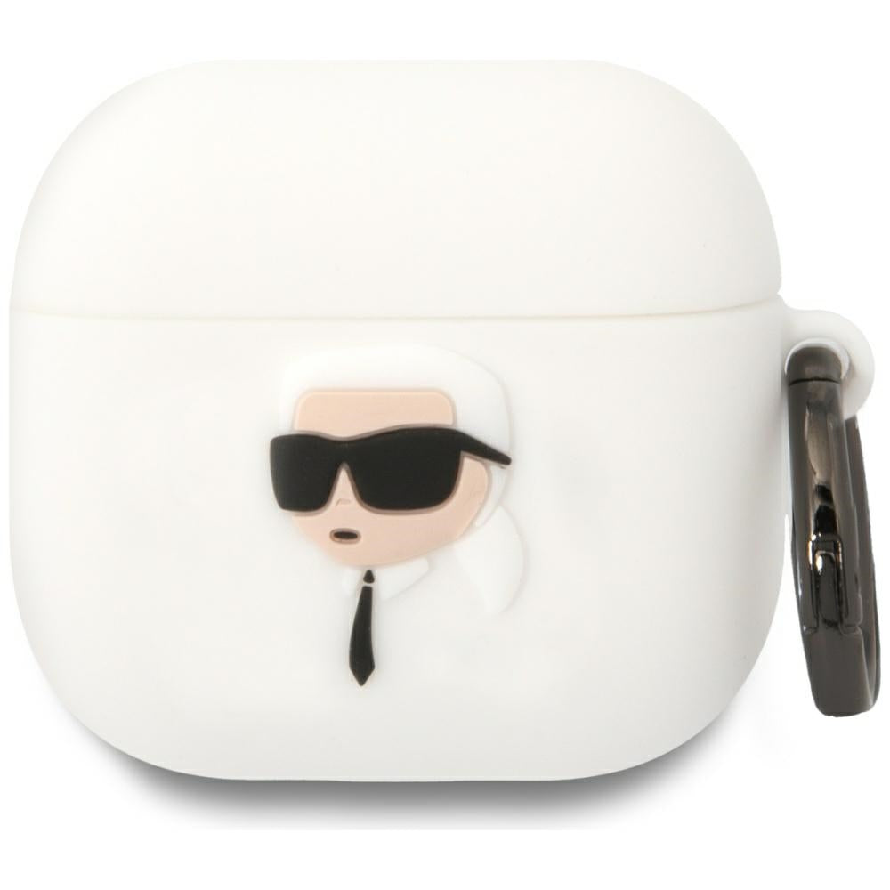 Funda Karl Lagerfeld 3D NFT Karl's Head para Apple AirPods 4, Blanca