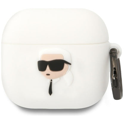 Funda Karl Lagerfeld 3D NFT Karl's Head para Apple AirPods 4, Blanca
