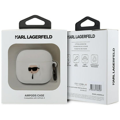 Funda Karl Lagerfeld 3D NFT Karl's Head para Apple AirPods 4, Blanca